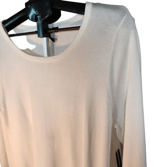 New Directions Ivory Large Scoop Neck Pull Over Sweater W Bottom Side Tie. NWT - Picture 6 of 13